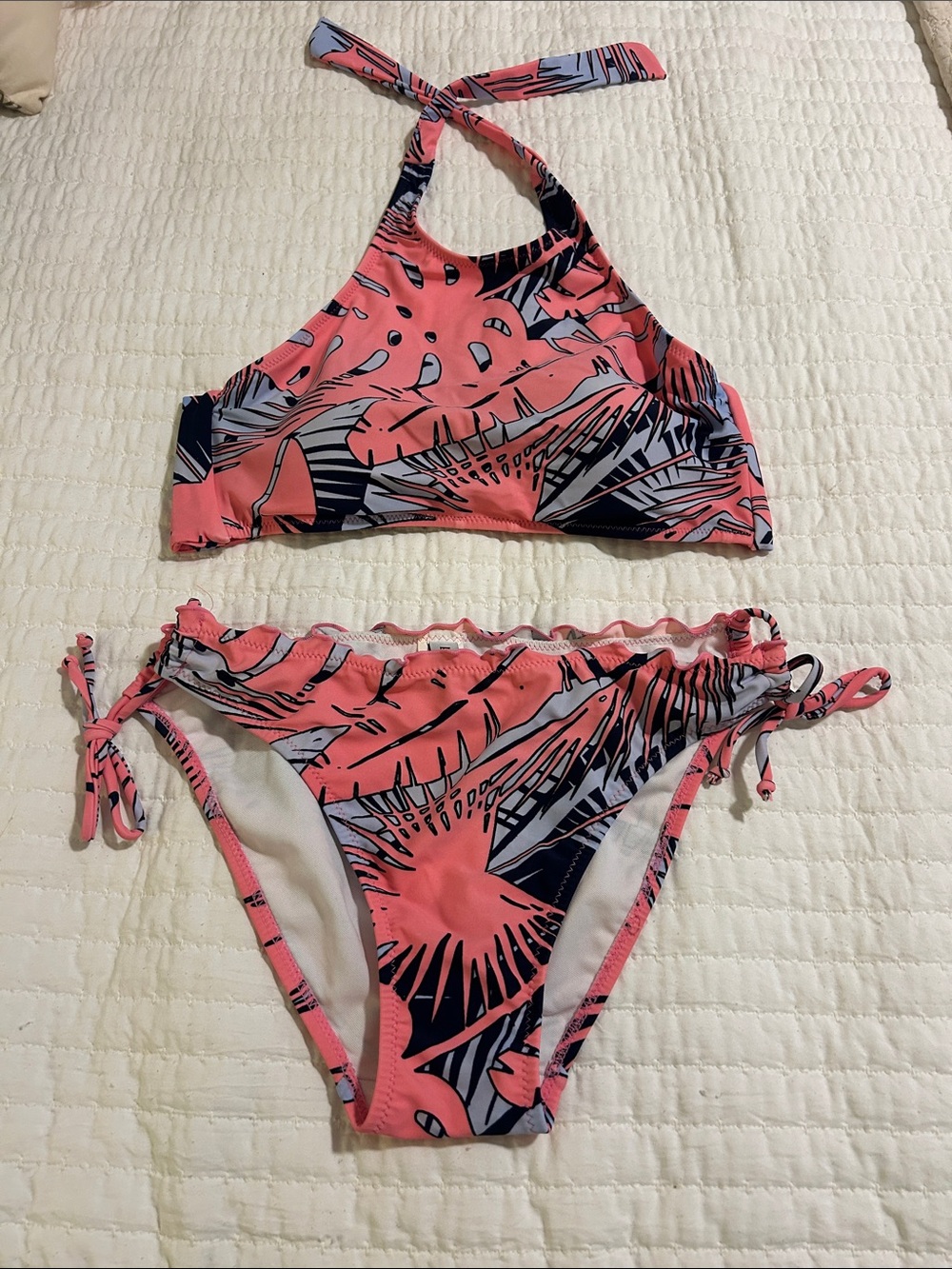 Coral Tropical Halter Two-Piece Bikini Set